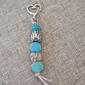 Blue and Silver Beaded Keychain or Bag Charm